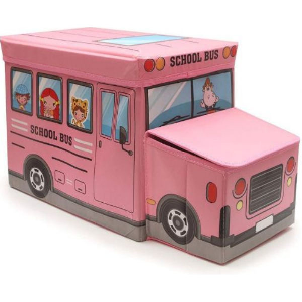 Пуф-корзина для іграшок "Шкільний автобус" (рожевий) BT-TB-0011