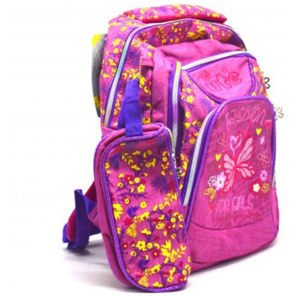 Рюкзак шкільний "Квіточки", 3 відділення, 2 кишені (рожевий) 0097-15 / 555-4